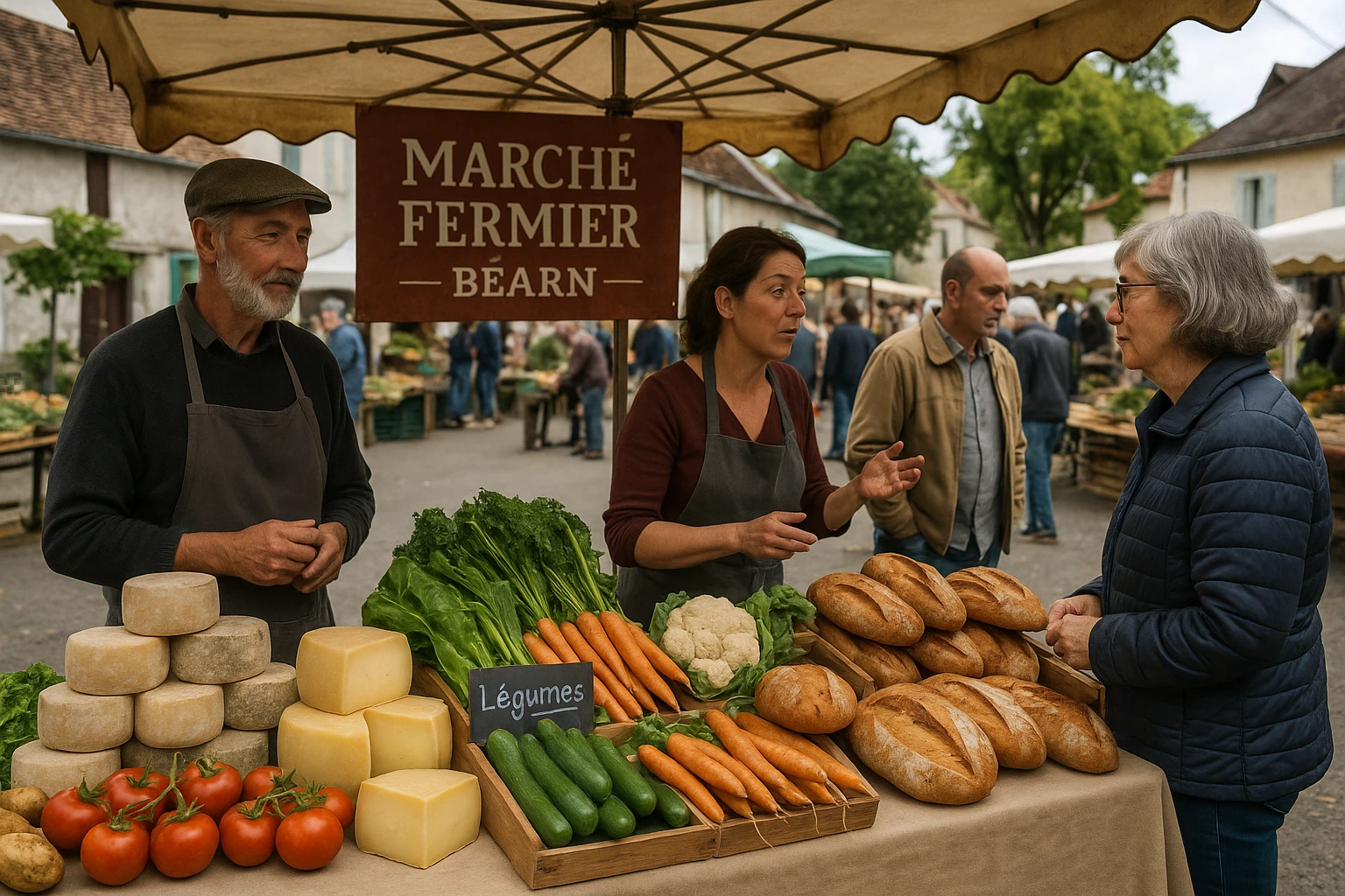 Champ de céréales à maturité au cœur du Miey de Béarn, avec le vignoble du Jurançon en arrière-plan