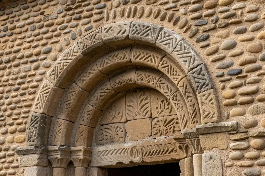 Détail architectural d'un portail en pierre d'une église rurale béarnaise