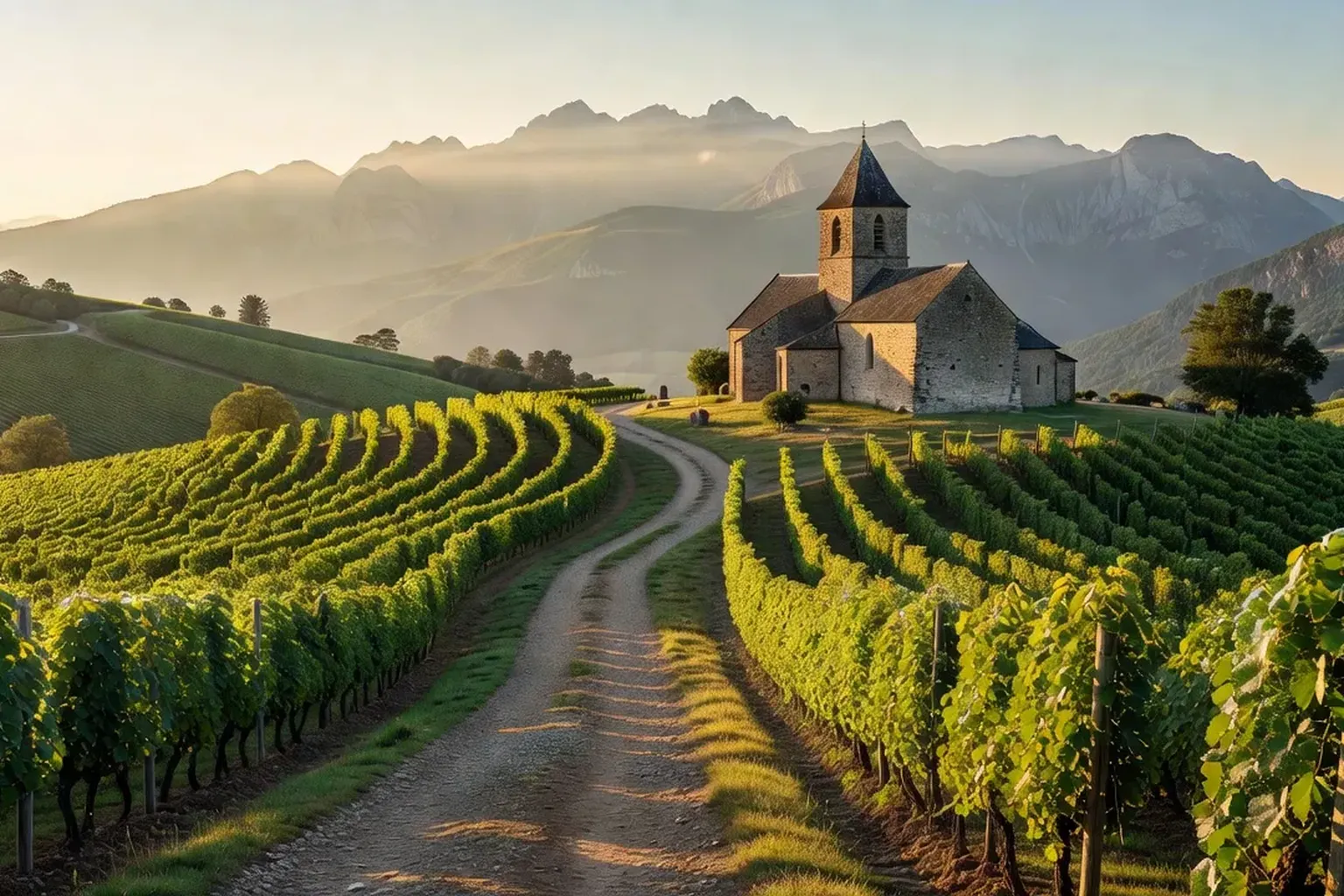 Randonnée à Arbus : vignoble de Jurançon, église et maisons à galets